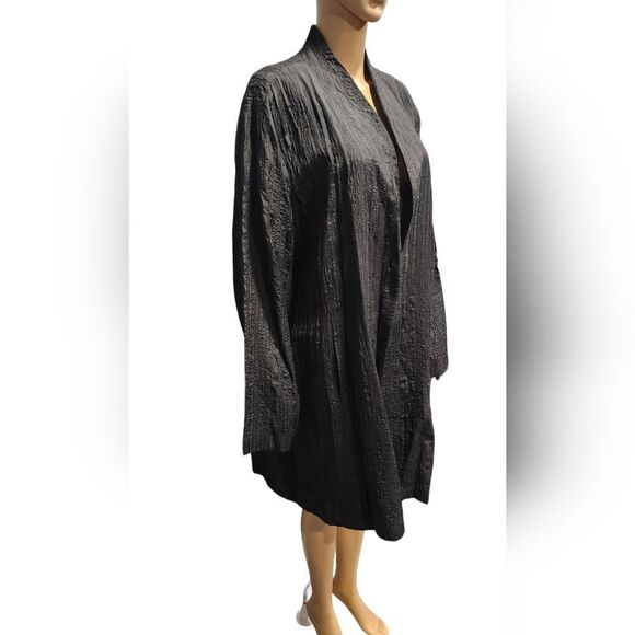 Eileen Fisher woman Womens black plus size Silk crinkle open front duster Sz XL - Picture 2 of 8